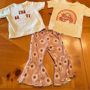 2t toddler birthday outfit
2 “Groovy” t shirts with matching flare bottom pants